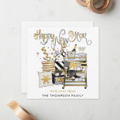 Schwarzes Gold Glitzer Script glücklich Neues Jahr Mitteilungskarte (Vorderseite/Rückseite Beispiel)