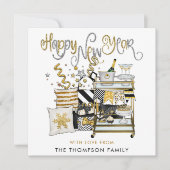 Schwarzes Gold Glitzer Script glücklich Neues Jahr Mitteilungskarte (Vorderseite)