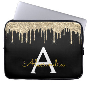 Schwarzes Gold-Glitzer-Sparkone Laptopschutzhülle