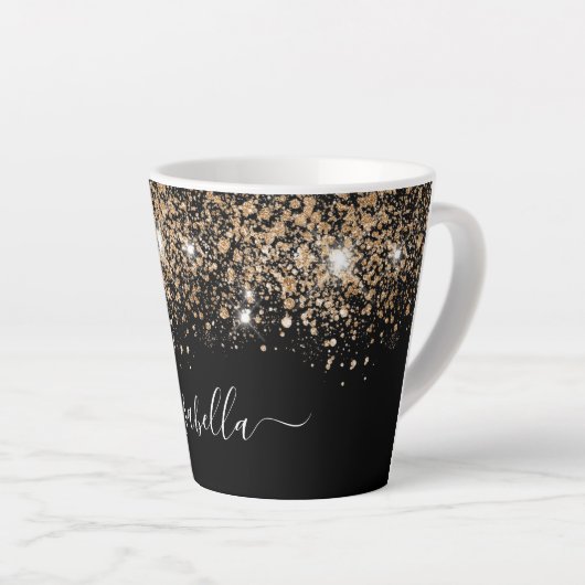 Schwarzes Gold Glitzer Staub Name Glaze Skript Milchtasse (Rechte Ecke)