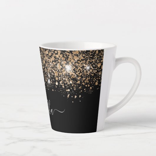 Schwarzes Gold Glitzer Staub Name Glaze Skript Milchtasse (Rechts)