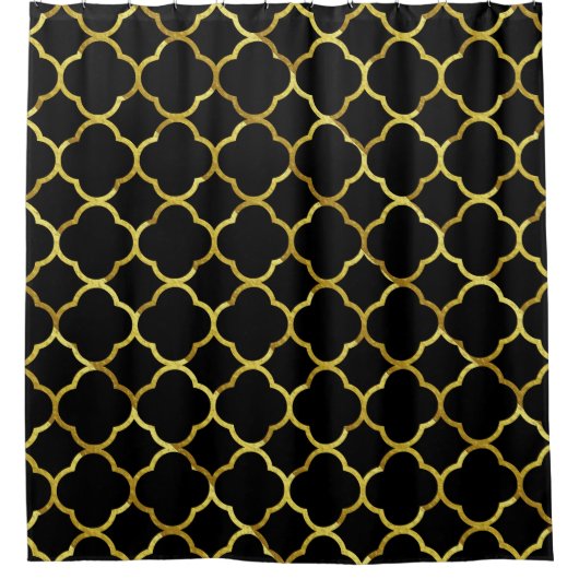 Schwarzes Gold Golden Quatrefolie Muster Elegant C Duschvorhang (Vorderseite)