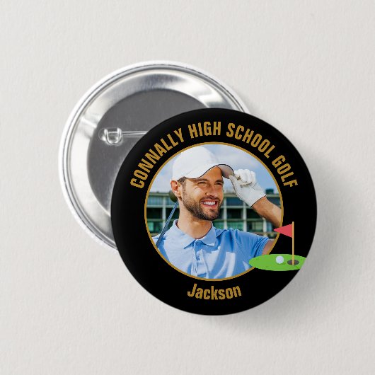 Schwarzes Gold Golfer Foto High School Golfteam Button (Vorne & Hinten)