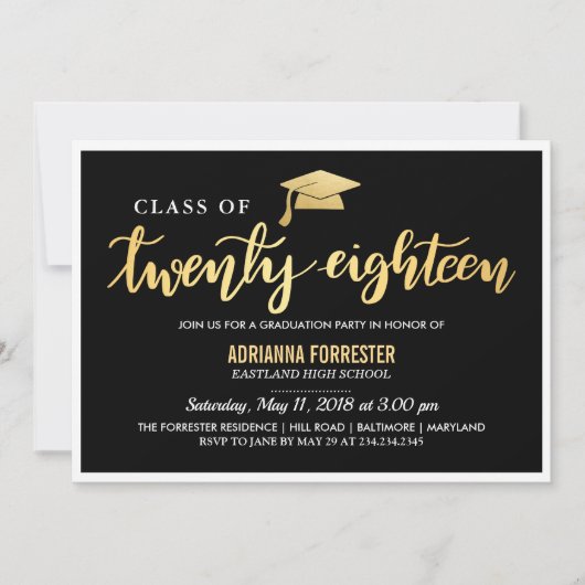 Schwarzes Gold| Graduate Class of 2018 Script Einladung (Vorderseite)