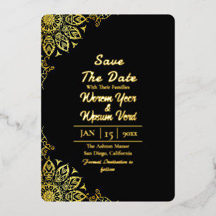 Schwarzes Gold Halloween Hochzeit Save the Date Folieneinladung