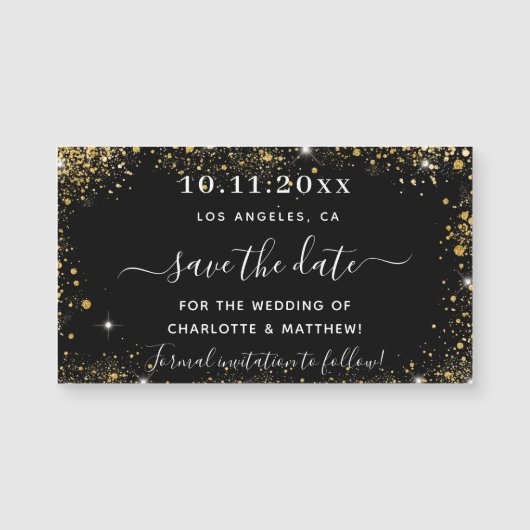 Schwarzes Gold Hochzeit speichern Sie den Datums-M Magnetkarte (Vorderseite)