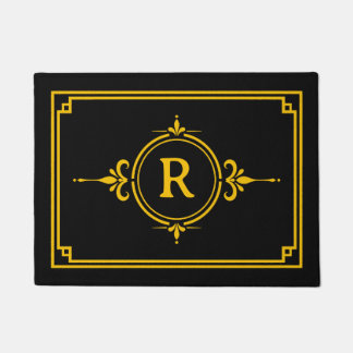 Schwarzes Gold Initial Monogramm Fußmatte
