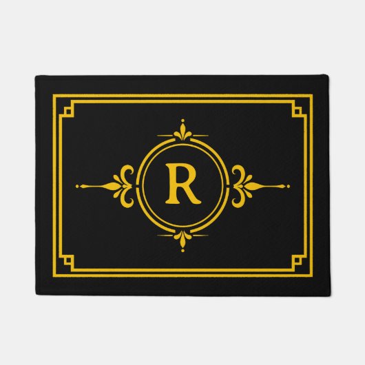 Schwarzes Gold Initial Monogramm Fußmatte (Vorderseite)