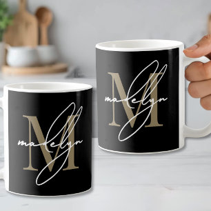 Schwarzes Gold Initialen Monogramm Kaffeetasse