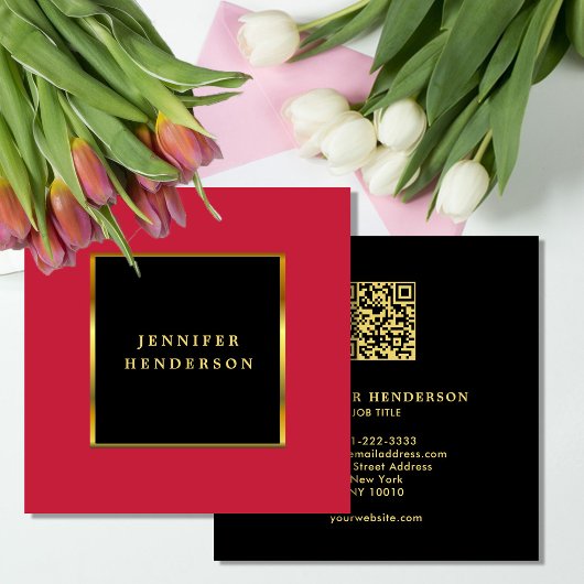 Schwarzes Gold Kardinalrot QR-Code professionell Quadratische Visitenkarte