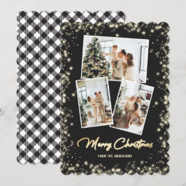 Schwarzes Gold Karierte Fotocollage Frohe Weihnach Feiertagskarte