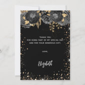 Schwarzes Gold Kleid Blumen Geburtstag Dankeschön Einladung (Rückseite)