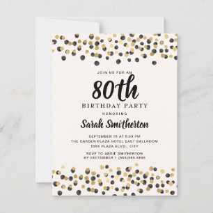 Schwarzes Gold Konfetti Glitter 80. Geburtstag Einladung