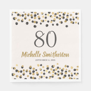 Schwarzes Gold Konfetti Glitter 80. Geburtstag Serviette