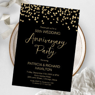 Schwarzes Gold Konfetti Hochzeitstag Jubiläum Einladung