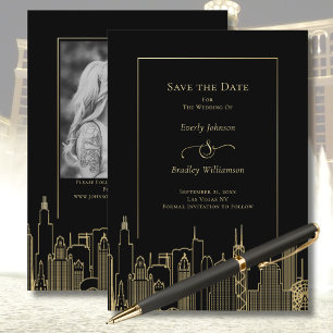 Schwarzes Gold Las Vegas Skyline Elegantes Save-th Einladung