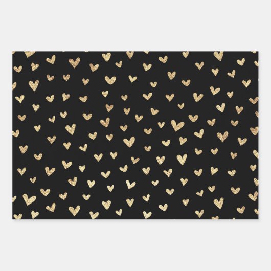Schwarzes Gold Liebe Hörmuster Geschenkpapier Set (Vorderseite)