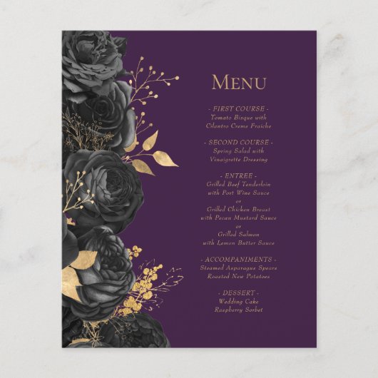 Schwarzes Gold Lila Blumenmenü (Vorderseite)