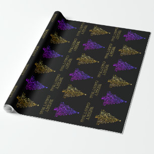 Schwarzes Gold Lila Elegantes Weihnachtsbaummuster Geschenkpapier