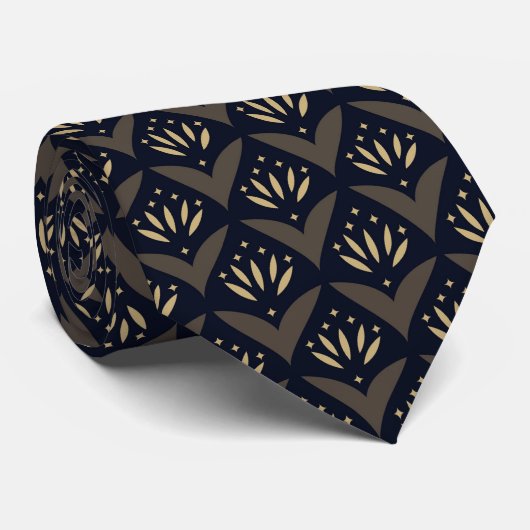 Schwarzes Gold Lotus Vintage Ethnomuster Krawatte (Gerollt)