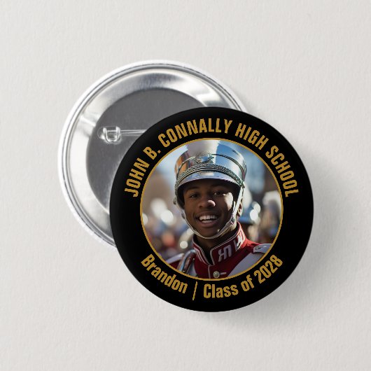 Schwarzes Gold Marching Band Foto High School Button (Vorne & Hinten)