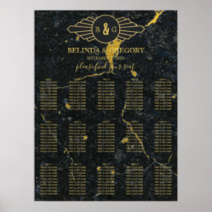 Schwarzes Gold Marmor Art Deco Hochzeitsslittkarte Poster