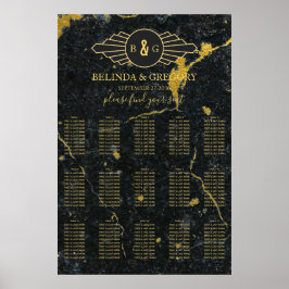 Schwarzes Gold Marmor Art Deco Hochzeitsslittkarte Poster