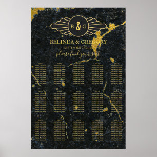 Schwarzes Gold Marmor Art Deco Hochzeitsslittkarte Poster