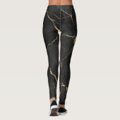 Schwarzes Gold Marmor Swirl Muster Leggings (Rückseite)