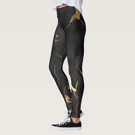 Schwarzes Gold Marmor Swirl Muster Leggings (Links)