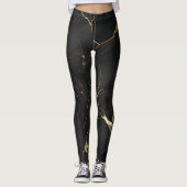 Schwarzes Gold Marmor Swirl Muster Leggings (Vorderseite)