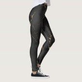 Schwarzes Gold Marmor Swirl Muster Leggings (Rechts)