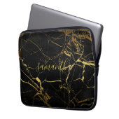 Schwarzes Gold-Marmorskript Laptopschutzhülle (Vorderseite Links)