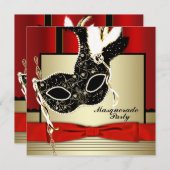 Schwarzes Gold Maske Rotes Schwarzes Party Einladung (Vorne/Hinten)