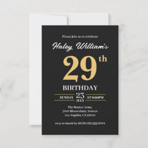 Schwarzes Gold Minimalistisch Modern Einfach 29. G Einladung