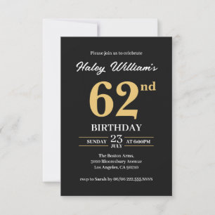 Schwarzes Gold Minimalistisch Modern Einfach 62. G Einladung