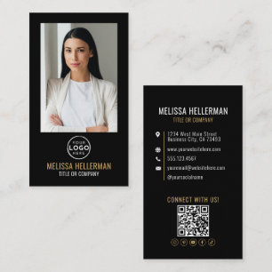 Schwarzes Gold Minimalistisches Foto QR-Code-Logo Visitenkarte