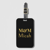 Schwarzes Gold Minimalistisches Monogramm Moderne  Gepäckanhänger (Vorderseite Vertikal)