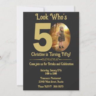 Schwarzes Gold mit Foto 50. Geburtstag Einladung