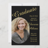 Schwarzes Gold mit Foto Graduation Party Einladung (Vorderseite)