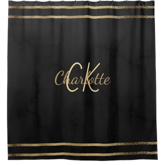 Schwarzes Gold mit Monogramm Duschvorhang (Vorderseite)