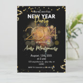 Schwarzes Gold Moderne Neujahrs-Party Einladung (Stehend Vorderseite)