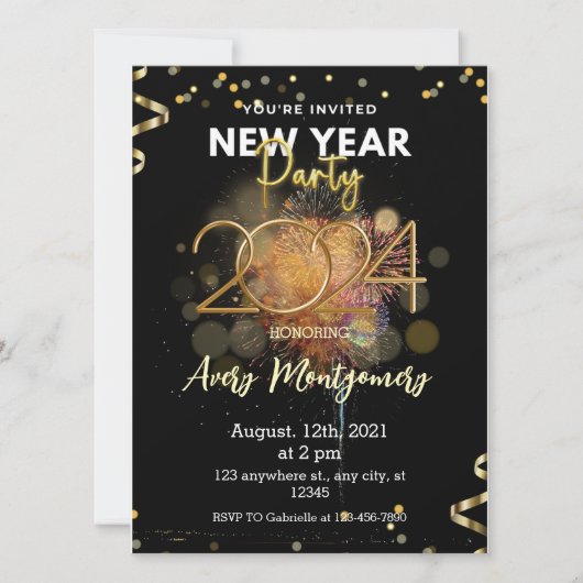 Schwarzes Gold Moderne Neujahrs-Party Einladung (Vorderseite)