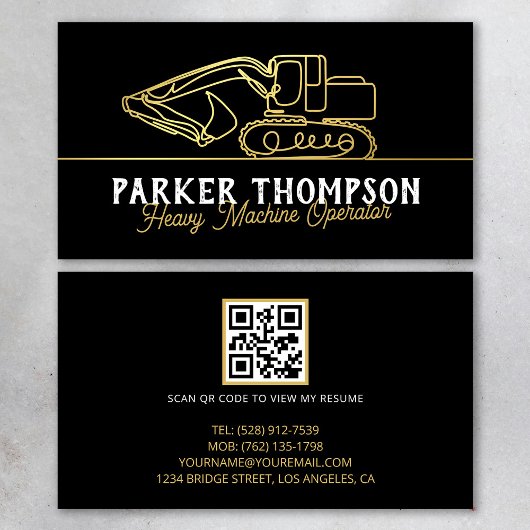 Schwarzes Gold Moderner QR-Code für Schwermaschine Visitenkarte