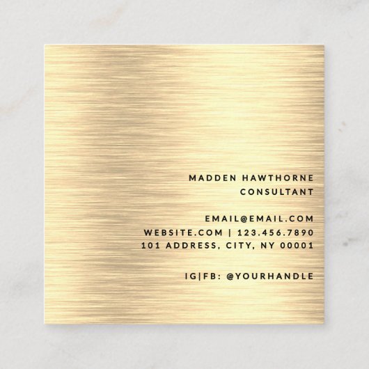 Schwarzes Gold Modernes, einfaches Minimal-Metall Quadratische Visitenkarte (Rückseite)