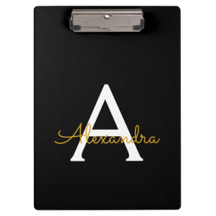Schwarzes Gold Modernes Skript Mädchen Monogramm N Klemmbrett