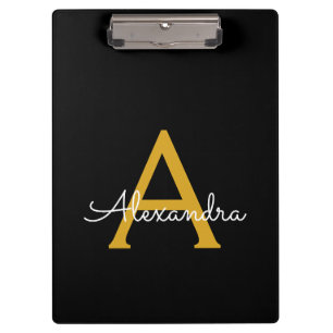 Schwarzes Gold Modernes Skript Mädchen Monogramm N Klemmbrett