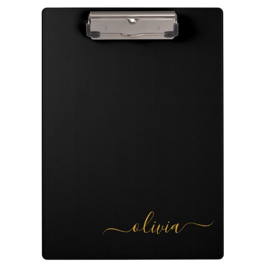 Schwarzes Gold Modernes Skript Mädchen Monogramm N Klemmbrett (Vorderseite)