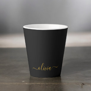 Schwarzes Gold Modernes Skript Mädchen Monogramm N Milchtasse