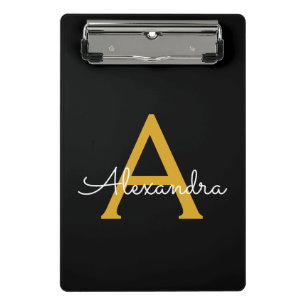 Schwarzes Gold Modernes Skript Mädchen Monogramm N Mini Klemmbrett